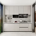 Modern Open Kitchen Interior With Light Gray Cabinets Island Counter And Appliances