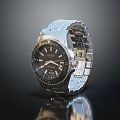 Seiko Watch With Silver Stainless Steel Band And Black Dial On Sleek Surface