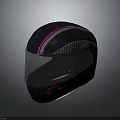 Stylish Black Motorcycle Helmet With Pink Stripes White Dot Patterns And Dark Visor 3d model