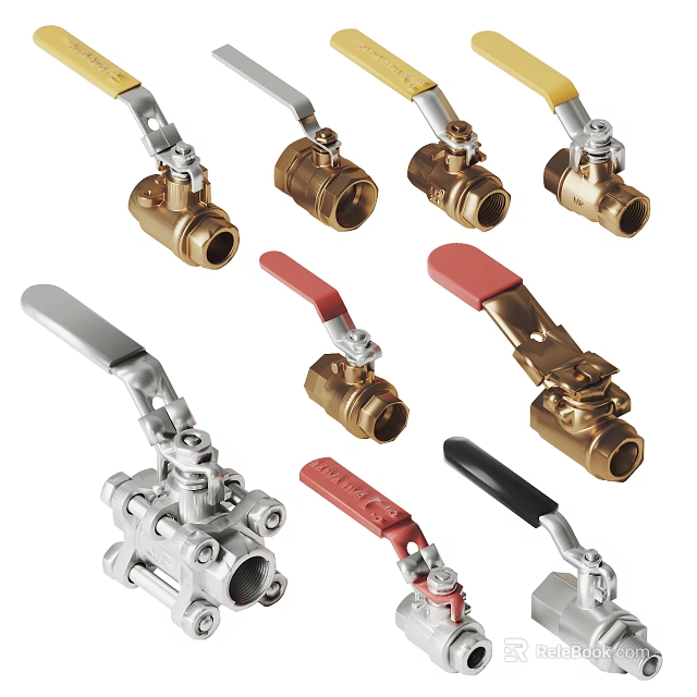 Durable Brass Ball Valves With Red Black Silver Handles For Industrial Hardware Tools 3d model 