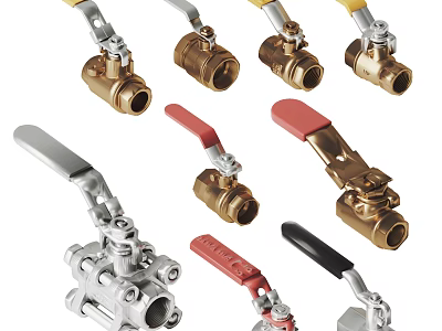 Durable Brass Ball Valves With Red Black Silver Handles For Industrial Hardware Tools 3d model