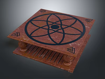 Ornate Square Decorative Platform With Reddish Brown Surface Atomic Symbol Petal Pattern And Triangular Corners 3d model