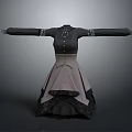 Black And Gray Long Sleeve Dress With Lace Trim And Layered Skirt