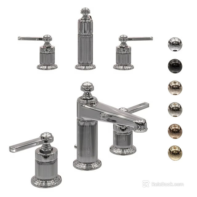 Classic Chrome Faucet Set With Decorative Handles And Round Knobs Design 3d model