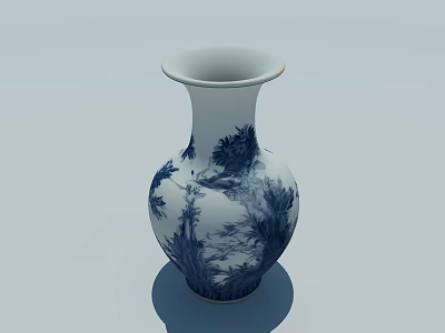 Blue and White Porcelain Vase with Traditional Scenic Patterns and Smooth Finish 3d model