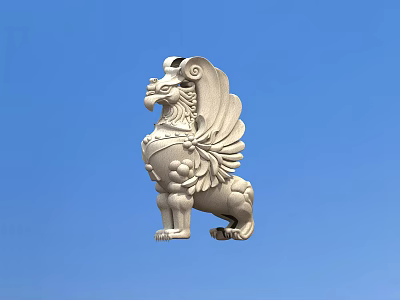 Traditional Architectural Mythical Winged Beast Statue with White Wings and Ornamental Design 3d model