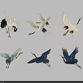 Wall Decor Featuring Ornamental Multicolored Cranes In Various Poses And Designs