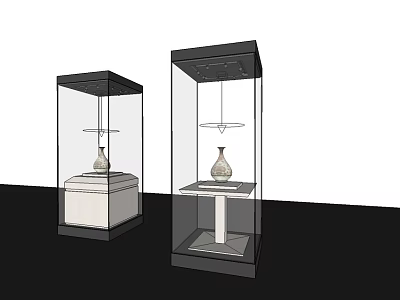 Glass Display Cases With Black Frames White Pedestals And Vases 3d model