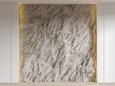 Modern Textured Stone Sofa Background Wall With Golden Frame In Living Room Interior 3d model