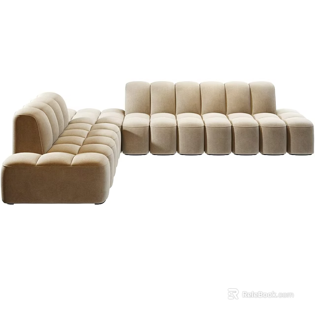 Beige Modern Sectional Sofa With Modular Block Cushion Design And Comfortable Seating 3d model