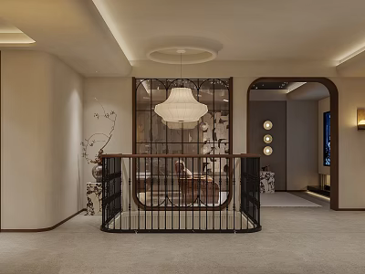 Modern Dining and Living Room Interior With Pendant Light Sofa And Decorative Wall 3d model