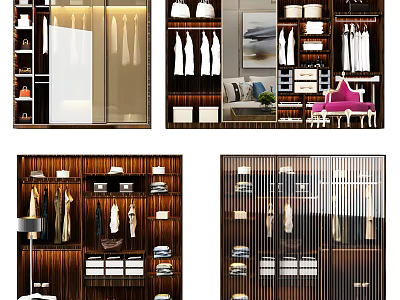 Modern Wardrobe Interior Design With Hanging Rods Drawers And Open Shelves 3d model