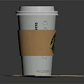 Starbucks Paper Cup With White Lid Brown Sleeve Logo On Beige Coaster MOCKBROS Text