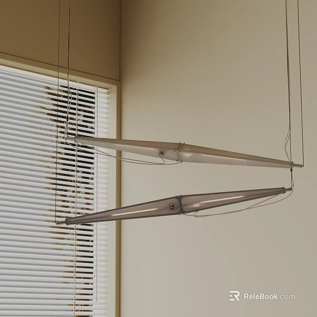 Modern Pendant Lights With Long Strip Design In Interior Near Window Blinds 3d model 