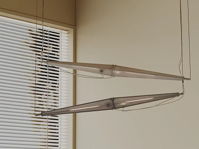 Modern Pendant Lights With Long Strip Design In Interior Near Window Blinds 3d model