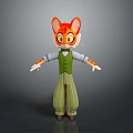 3D Animated Orange Cat Character Wearing Green Vest White Shirt Striped Pants for Game Movie