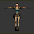 3D Female Character With Red Hair Red Goggles Green Tank Top Brown Shorts And Knives