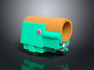 Green And Orange Toy Weapon With Cylinder Barrel Pink Button And Smooth Surface Design 3d model