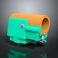 Green And Orange Toy Weapon With Cylinder Barrel Pink Button And Smooth Surface Design