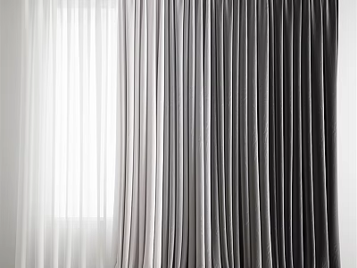 White Light Gray And Dark Gray Velvet Curtains For Modern Window Interior With Natural Light 3d model