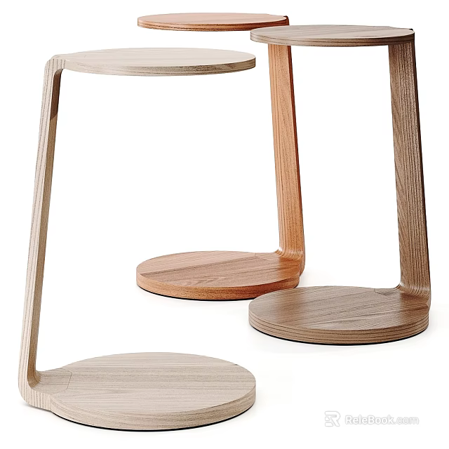 Minimalist Wooden Side Tables With Natural Wood Finish And Sleek Curved Legs 3d model 