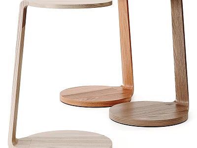 Minimalist Wooden Side Tables With Natural Wood Finish And Sleek Curved Legs 3d model
