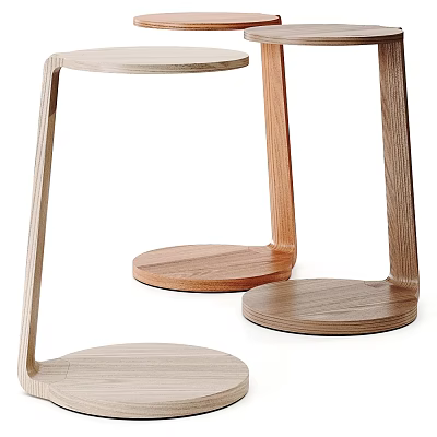 Minimalist Wooden Side Tables With Natural Wood Finish And Sleek Curved Legs 3d model