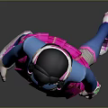 Anime Style 3D Character With Blue Jacket Pink Skirt Striped Stockings And Headphones