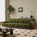 Green Velvet Leisure Sofa Set With Wooden Legs And Potted Plant In Modern Living Room