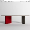 Modern Simple Desk Interior With Wooden Tabletop And Red Stand 3d model