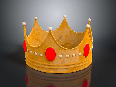 Shiny Golden Ornate Crown With Red Circular Accents And White Small Beads 3d model