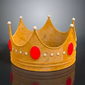 Shiny Golden Ornate Crown With Red Circular Accents And White Small Beads