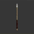 Decorative Axe With Intricate Metal Head And Carved Wooden Handle