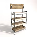 Industrial Style Multi Tiered Display Shelf With Wooden Shelves And Metal Frame For Retail Store
