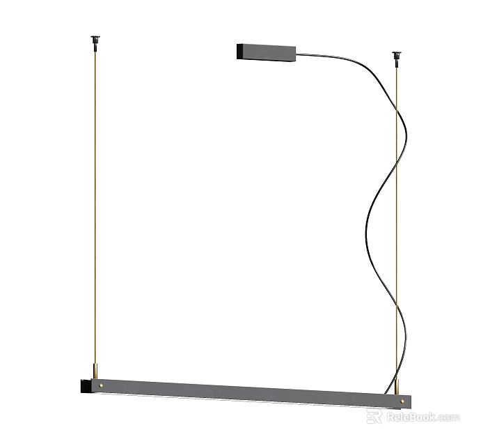 Modern Pendant Light With Metal Rods Long Rectangular Shade Curved Cable Hanging From Ceiling 3d model 