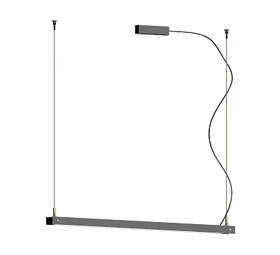 Modern Pendant Light With Metal Rods Long Rectangular Shade Curved Cable Hanging From Ceiling 3d model