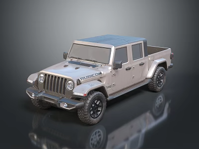 Jeep Silver Pickup Truck With Four Door Design And Black Wheels Exterior View 3d model