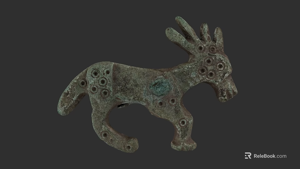Ancient Bronze Animal Ornament With Circular Holes And Decorative Details 3d model 