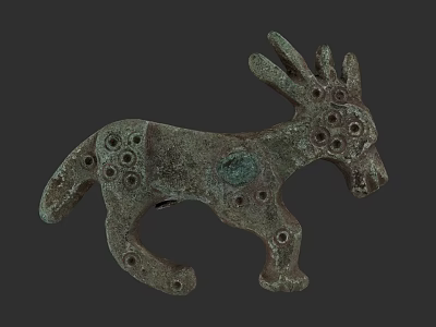 Ancient Bronze Animal Ornament With Circular Holes And Decorative Details 3d model