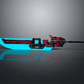 Futuristic Blue And Red Weapon With Metallic Barrel And Mechanical Parts