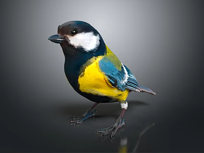 Small Colorful Bird With Black Head White Cheek Yellow Belly And Blue Wings 3d model