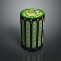 Cylindrical Decorative Lighting Fixture With Green Top And Patterned Black Frame 3d model