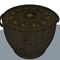 Traditional Round Ceramic Vessel With Intricate Lid And Star Geometric Patterns 3d model