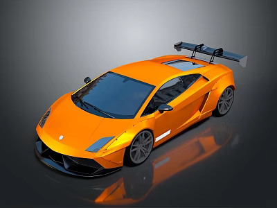 Orange Sleek Sports Car With Rear Spoiler Shiny Exterior And Alloy Wheels 3d model