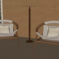 Wicker Leisure Chairs with Wooden Frame and White Cushions in Modern Indoor Living Space