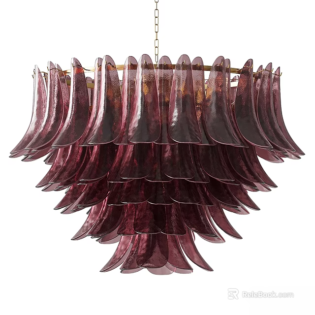 Burgundy Layered Petal Shaped Glass Chandelier With Modern Elegant Design 3d model 
