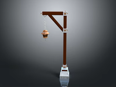 Outdoor Lamp Post Design With Extended Arm Copper Lantern And White Base 3d model
