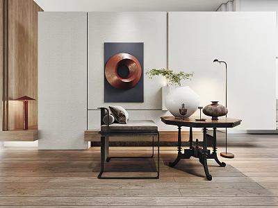 Modern Leisure Chair With Metal Frame And Side Table In Minimalist Interior Space 3d model