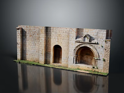 Ancient Stone Building With Arched Doorways And Weathered Stone Wall Details 3d model