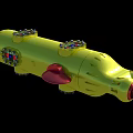 Yellow Submersible Vehicle Exploring Underwater Blue Ocean Sandy Seabed